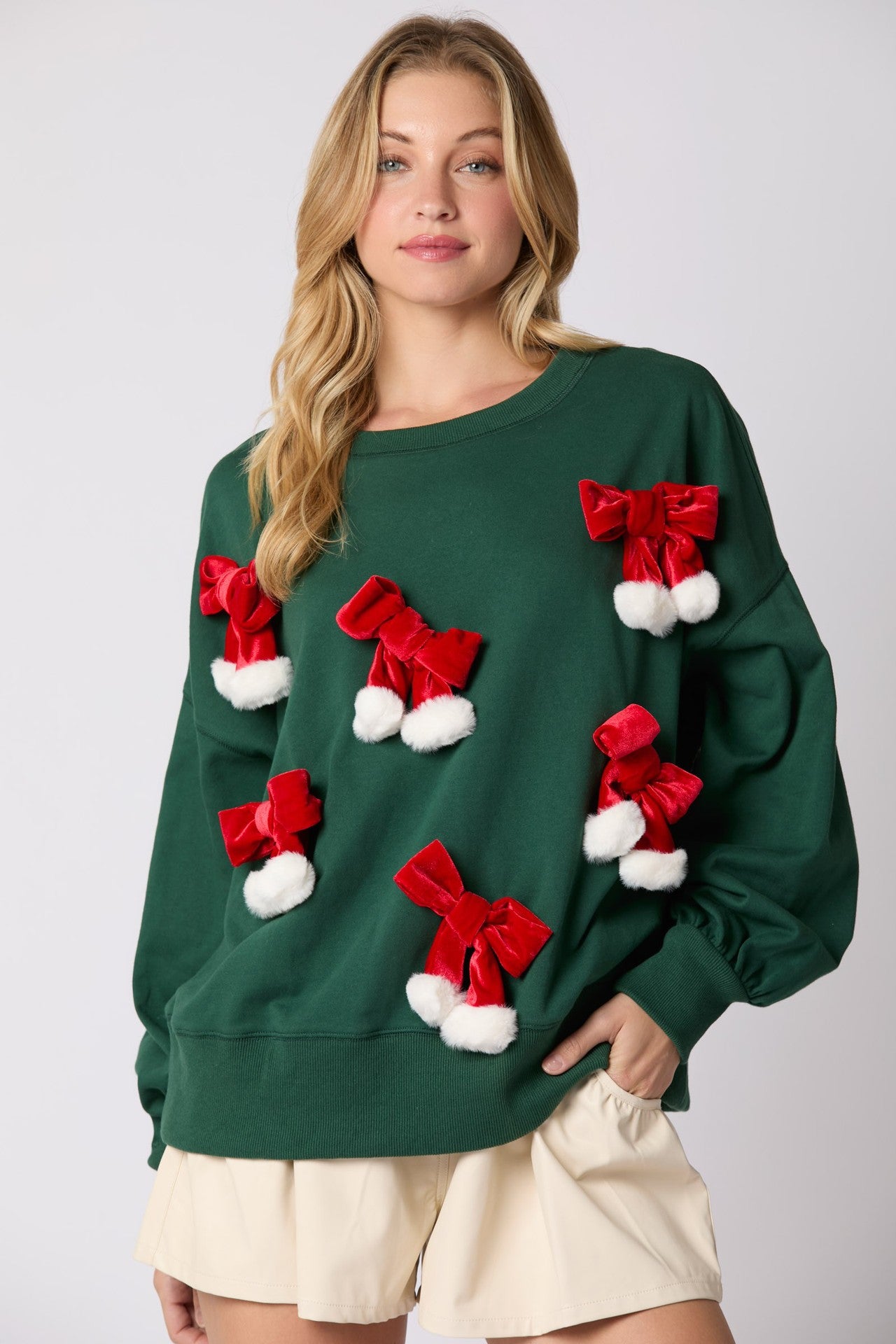 Festive Christmas Bowknot Long Sleeve Casual Sweatshirt