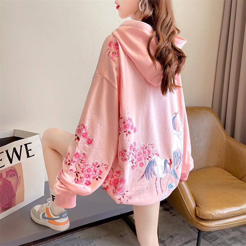Korean Oversized Hooded Zip-Up Jacket