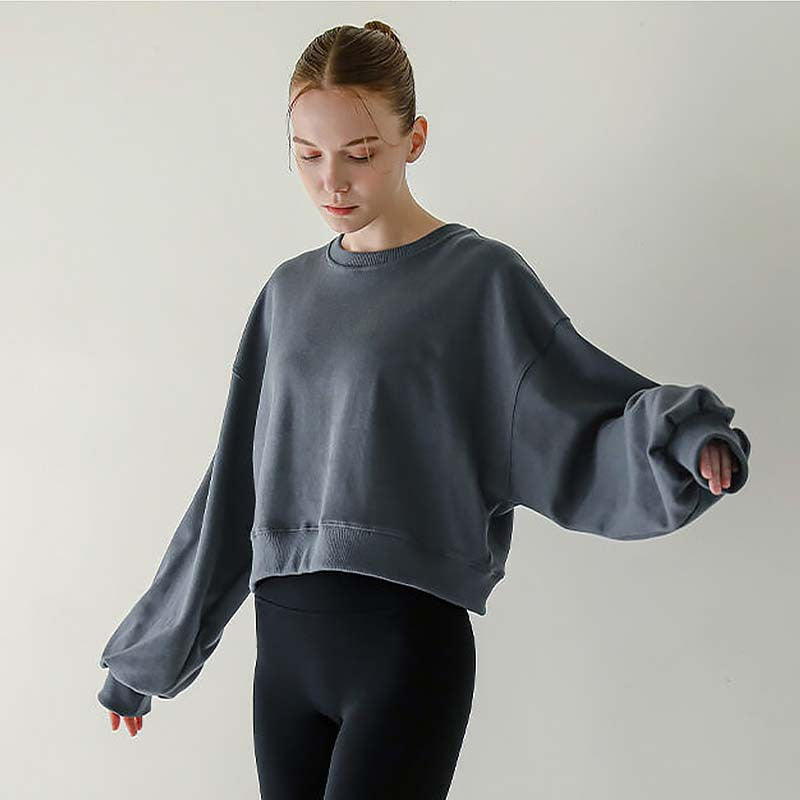 Women's Casual Long Sleeve Round Neck Cropped Sweater
