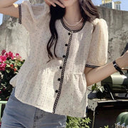 Apricot Polka Dot Loose-Fit Short Sleeve Top – Fresh & Feminine