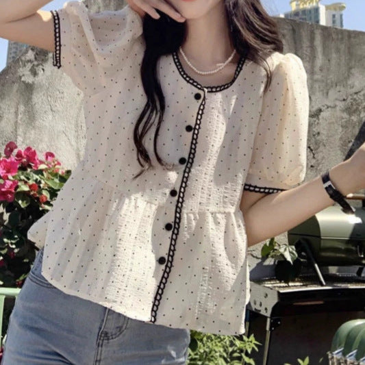 Apricot Polka Dot Loose-Fit Short Sleeve Top – Fresh & Feminine