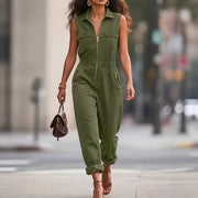 New Springsummer Elegant Solid-color Zip-up Jumpsuit