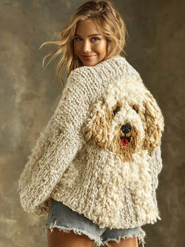 Womens Soft Sweet Round-neck Long-sleeve Knitted Sweater