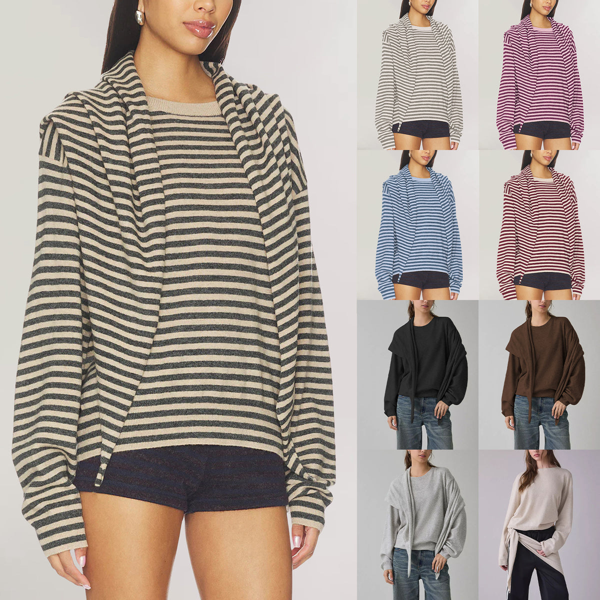 Womens Striped Fashionable Knit Top