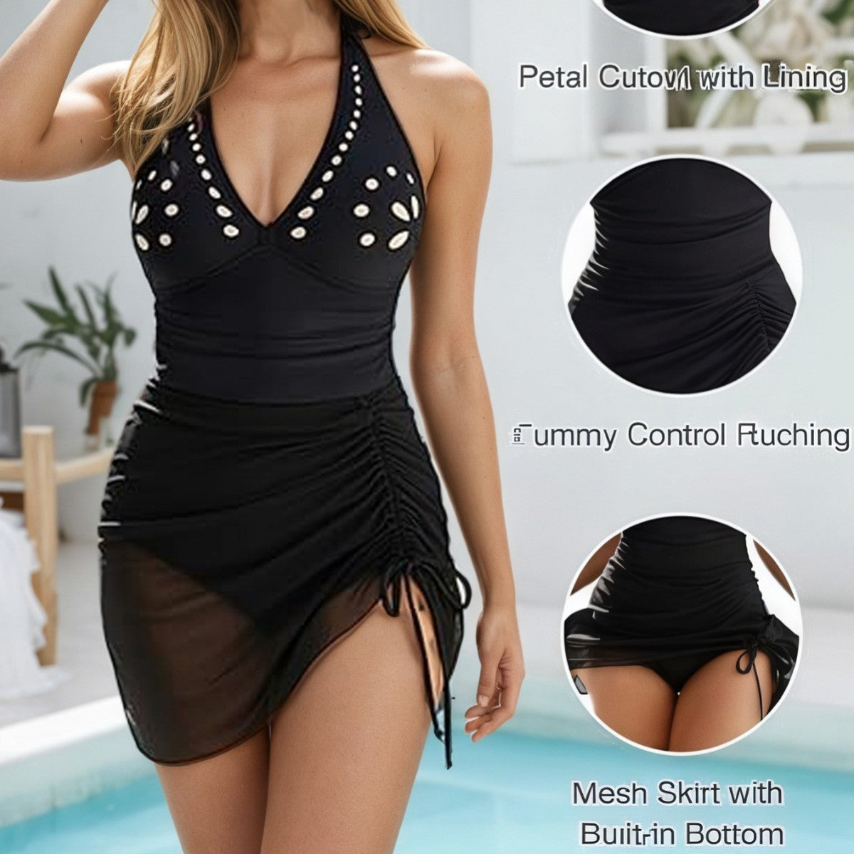 Cutout Drawstring Slimming One-Piece Swimsuit