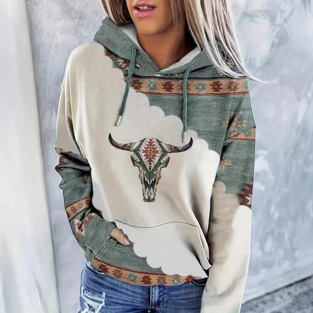 Boho Ethnic Print Loose Fall Winter Hoodie