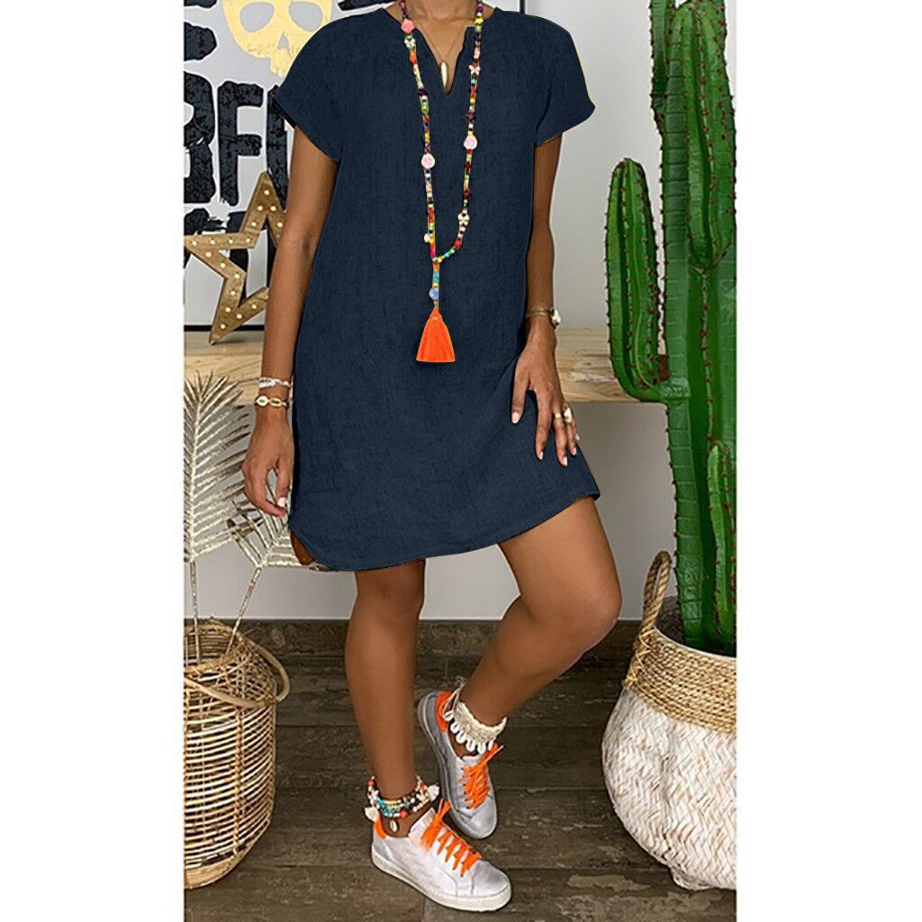 New Amazon Wish Hot Spring Summer Loose Skirt Short Sleeve V-neck S…