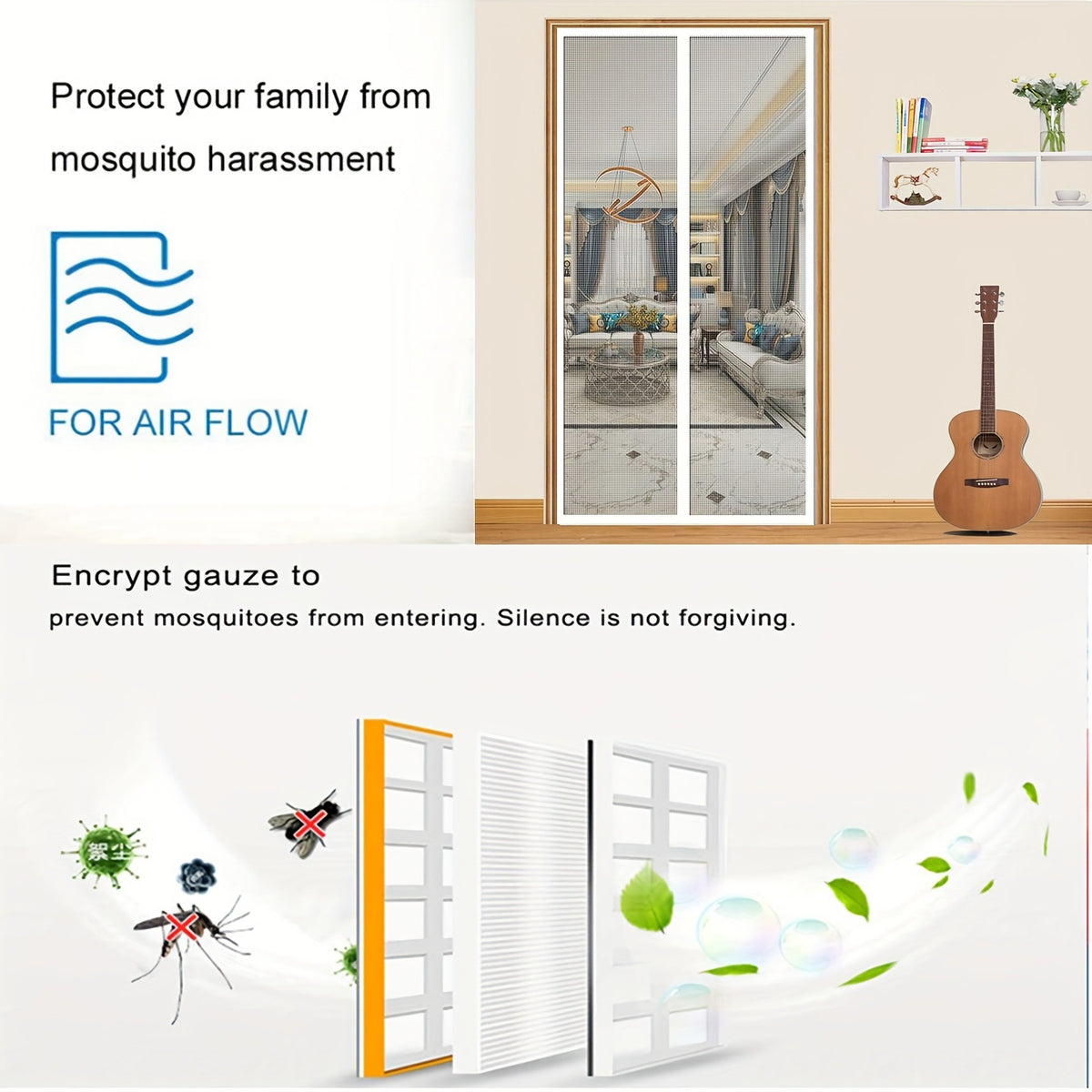 Magnetic Mosquito-proof Door Curtain, Summer Upgraded Screen Window, No Need to Drill, Mesh Curtain - Keeps Insects Out While Allowing Ventilation, Classic Style, Suitable for Bedrooms, Living Rooms