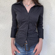 Lapel Breasted Cardigan Long Sleeve Shirt