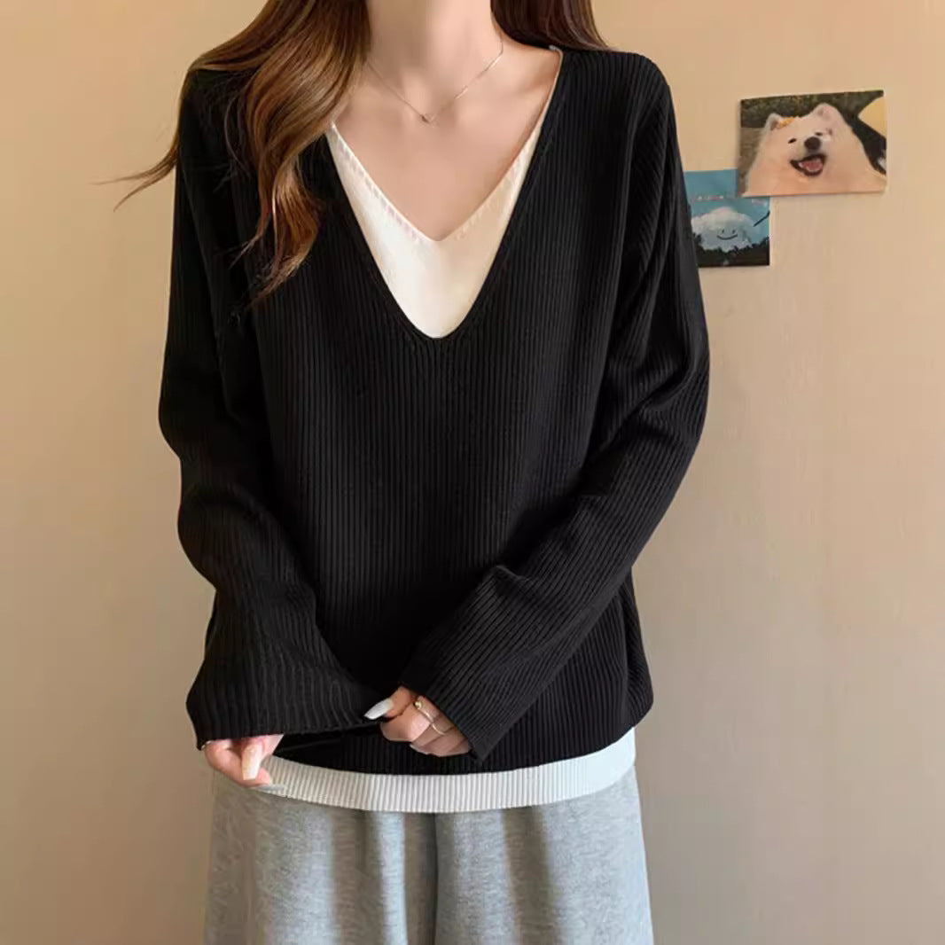 Women's V-Neck Slimming Loose Long Sleeve Top