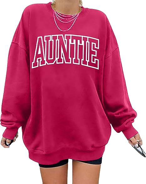 Oversized Aunt Letter Print Round-Neck Sweatshirt