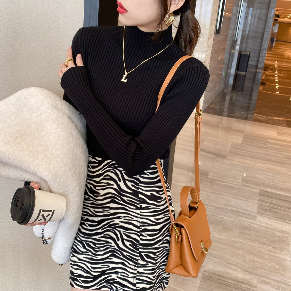 Half Turtleneck Knitted Sweater Women's Bottoming Shirt Women's Autumn and Winter
