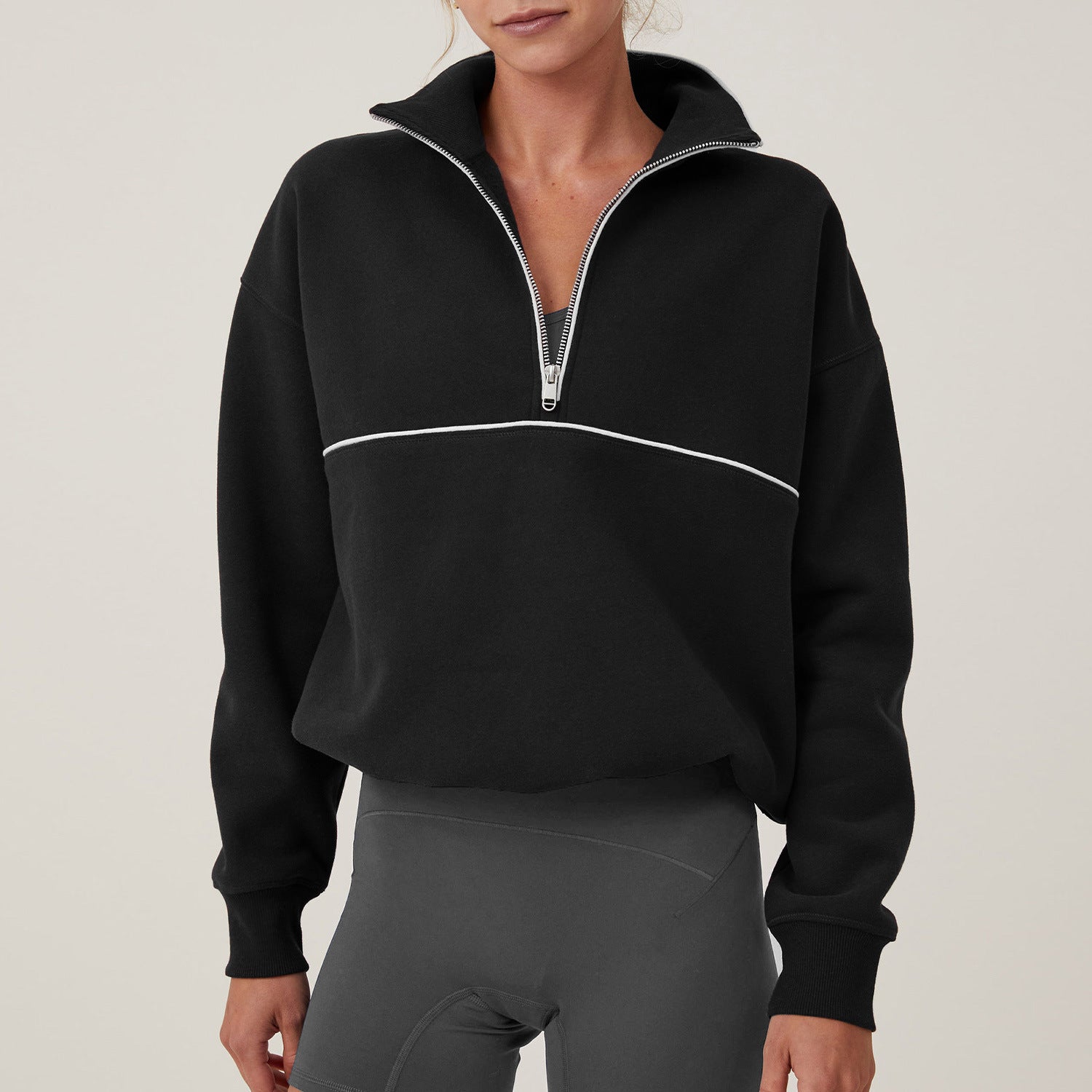 Women's Contrast Half-Zip Sports Pullover Sweatshirt