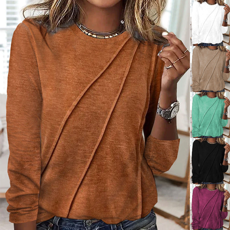 Casual Solid Long Sleeve Round Neck Women's Pullover Top