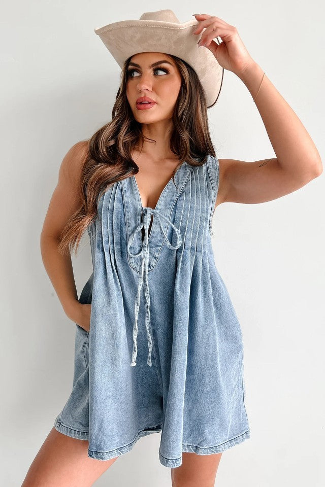 Women's Sleeveless Denim Casual Wide-Leg Jumpsuit