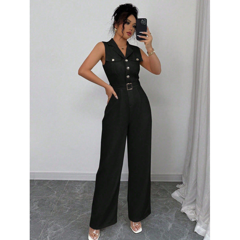Womens High-Waist Wide-Leg Summer Jumpsuit