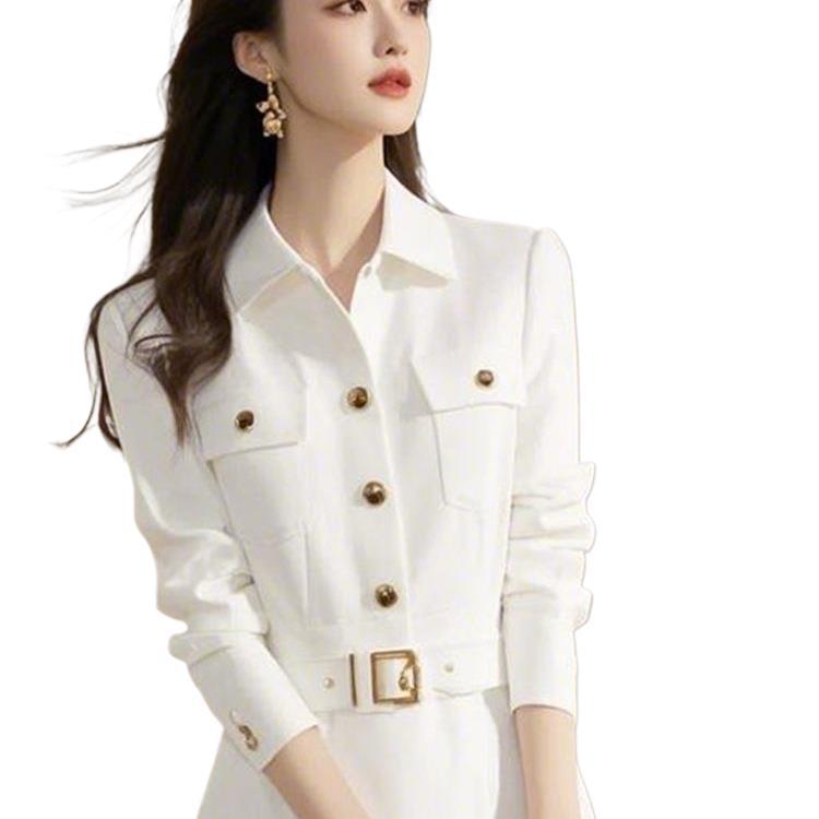 Elegant White V-Neck Shirt Dress for Formal Wear
