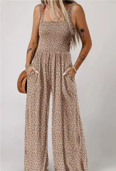 Bohemian Floral Spaghetti Strap Wide Leg Overalls