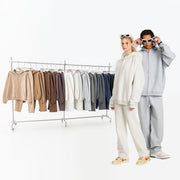 Autumn Fleece Solid Color Hooded Sweater Casual Loose Cardigan Sports Pants