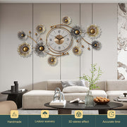 Elegant Large Silent Metal Wall Clock with 3D Floral Design - Handcrafted, Golden & White, Ideal for Living Room, Bedroom, Study - Modern Luxury Decorative Timepiece, Perfect Gift, Wall Clock Living Room