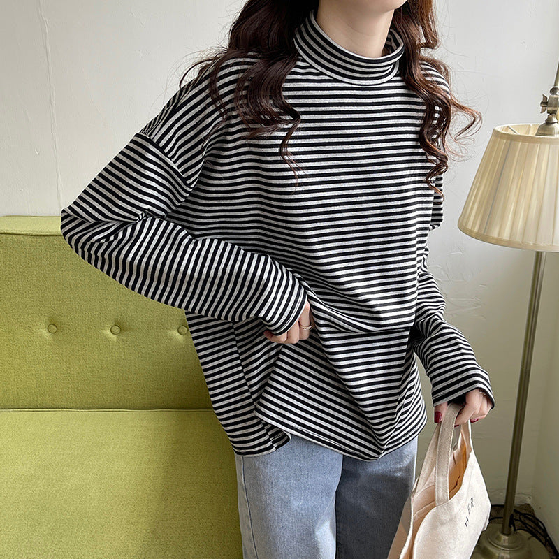 Striped Half-Turtleneck Long Sleeve Tee