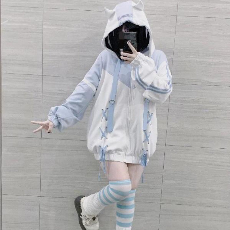 Japanese Soft Girl Watercolor Hooded Jacket & Sweater