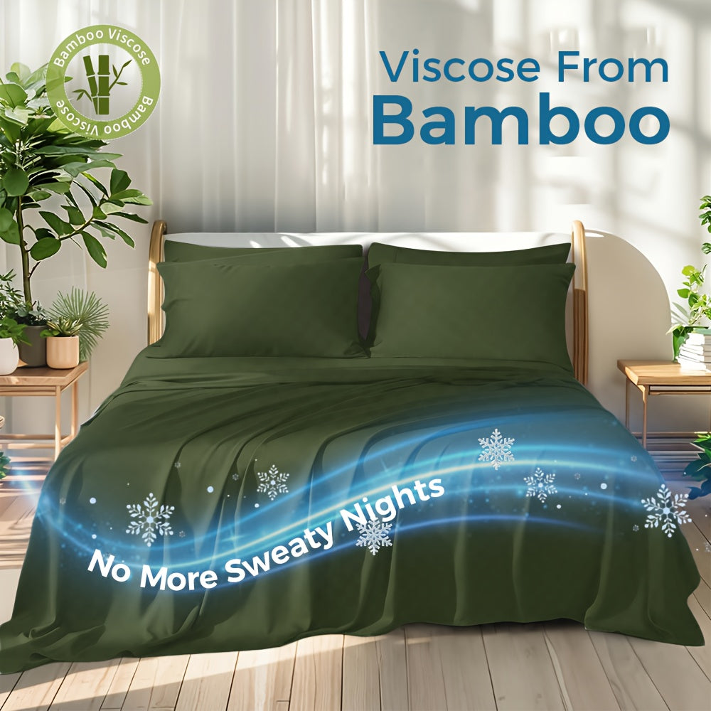 100% Viscose Derived From Bamboo Sheets Queen Size - Ultra Soft & Luxuriously Cooling, 17\" Deep Pocket, Double Stitching, Perfect For Hot Sleepers - Queen Bed Sheets