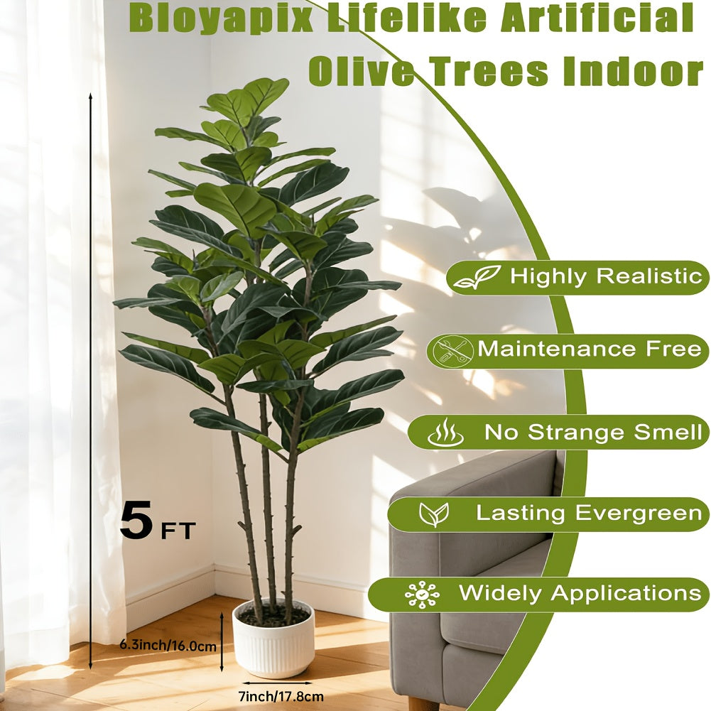 Large faux dracaena tree with white planter and moss finish