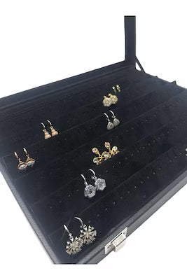 Black Alcantara Earring Box with Soft Suede Interior – Premium Jewelry Organizer
