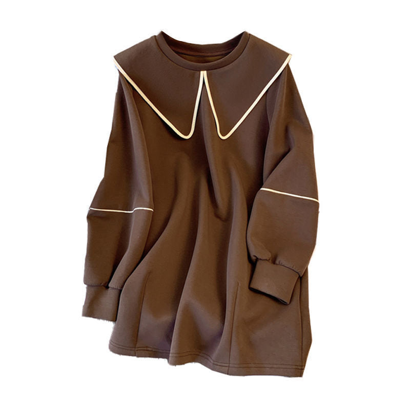 Women's Fleece-Lined Mid-Length Casual Loose Pullover Sweater