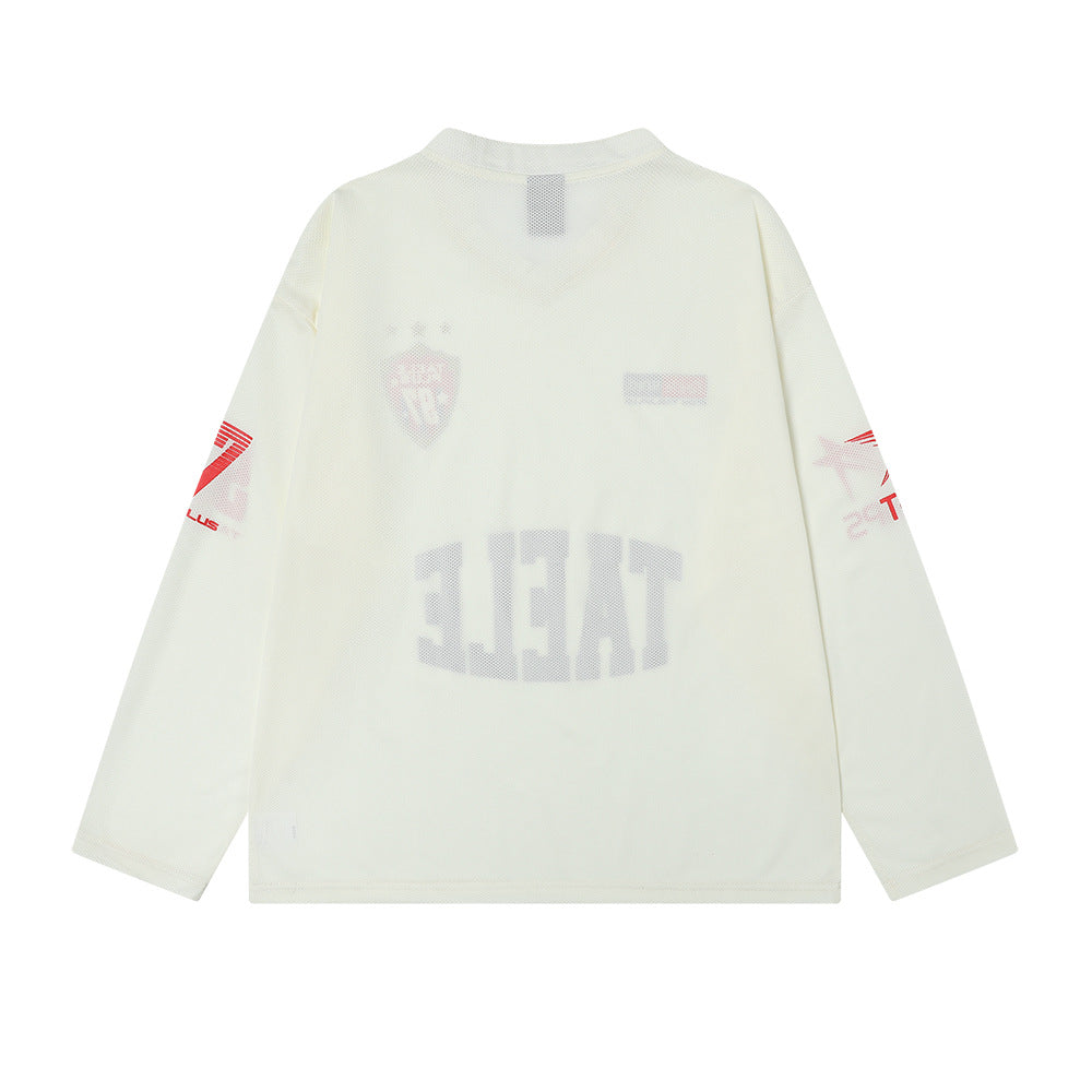 American Badge Letter Long Sleeve T-shirt Sports Loose Casual Top