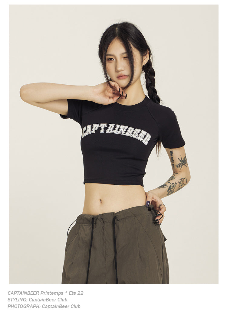 Retro American Crop Top Vintage Short Sleeve Summer Tee