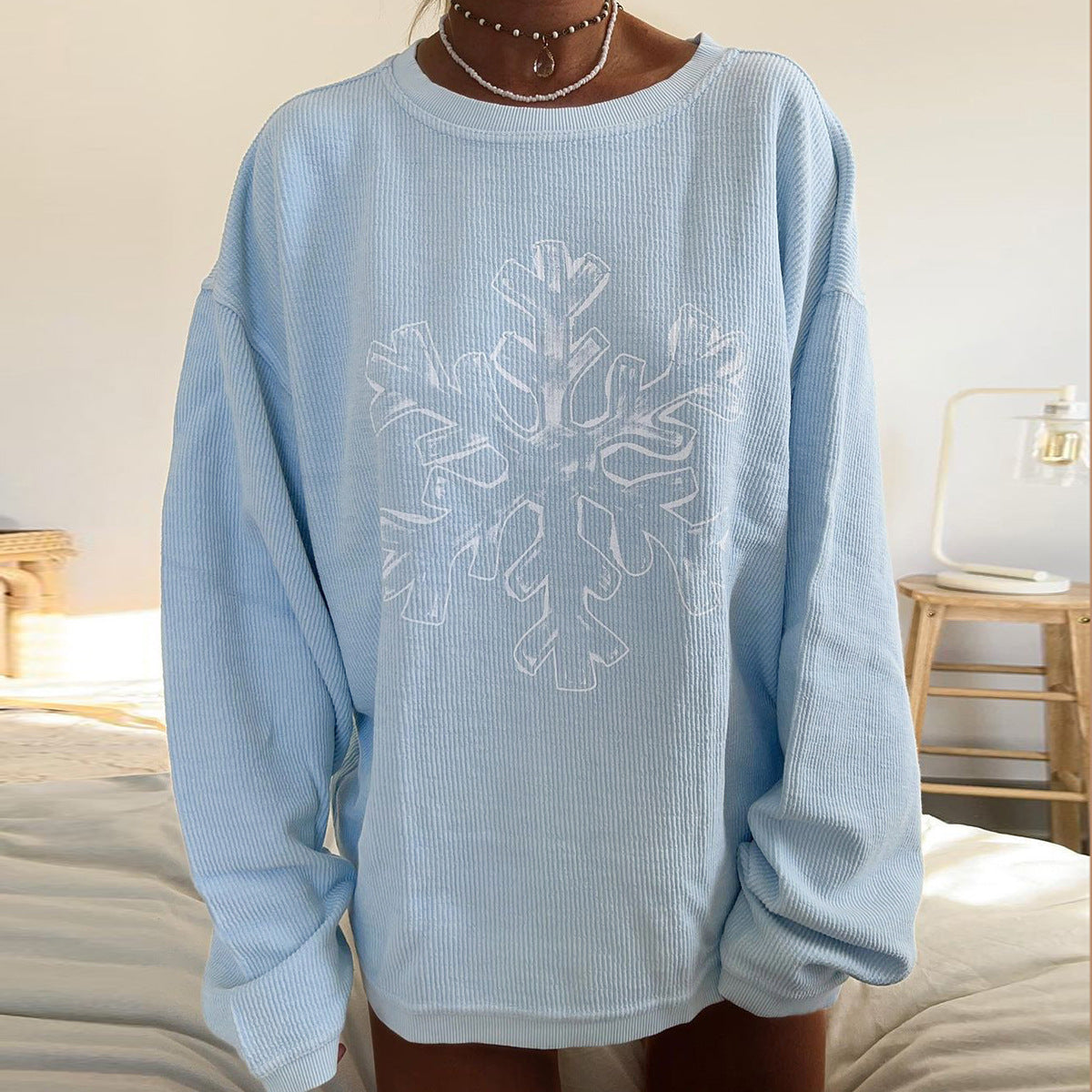 Women's Cozy Snowflake Print Loose Casual Sweater