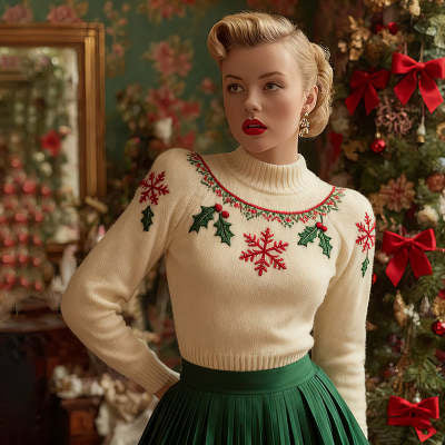 3d Digital Printed Flannel Christmas Women's Crew-neck Sweater