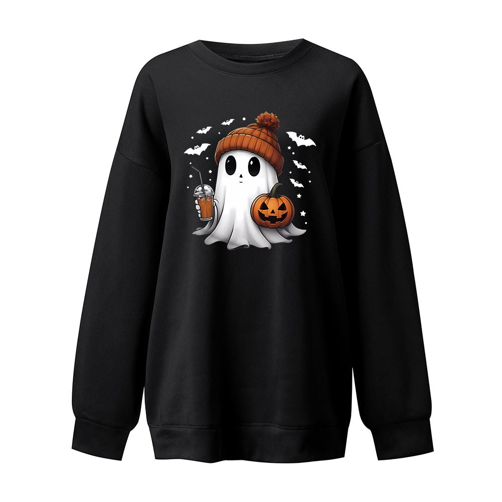 Cozy Drop-Shoulder Velvet Halloween Hoodie for Women