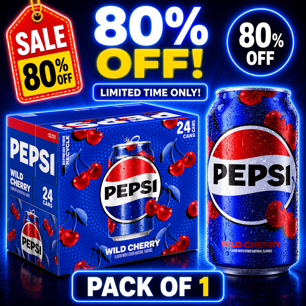 Pepsi Wild Cherry Cola – 24 Cans (12 fl oz each)