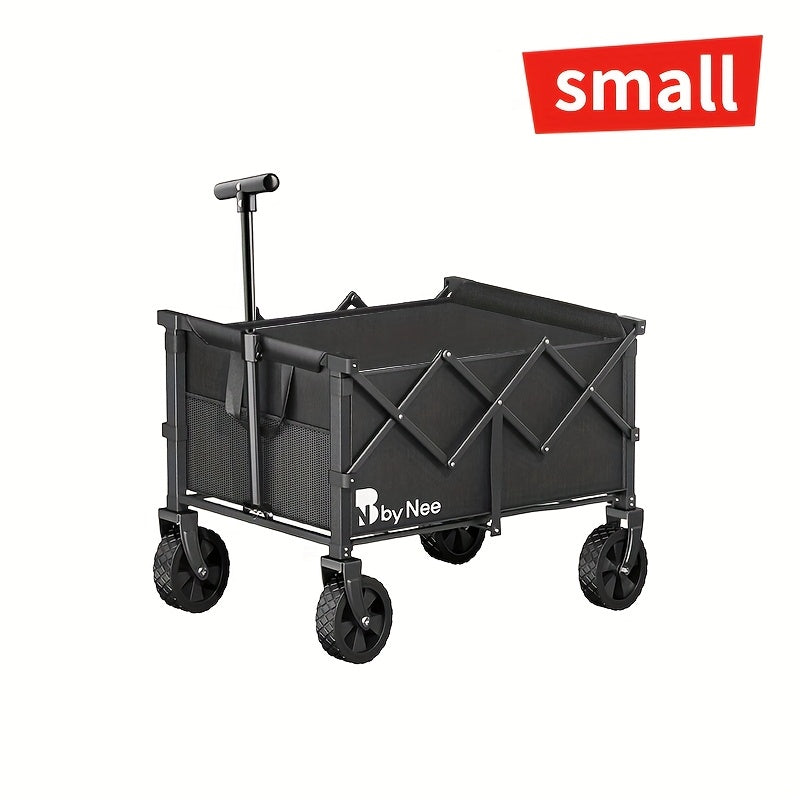 Collapsible Folding Wagon Cart, Large Capacity Camping Wagon, All Terrain Foldable Wagon, Heavy Duty Utility Wagon Cart For Grocery Outdoor Beach Gardening Shopping Fishing Black