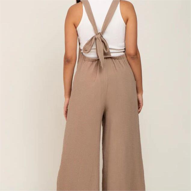 Chic Beige Wide-Leg Lace-Up Maternity Overalls