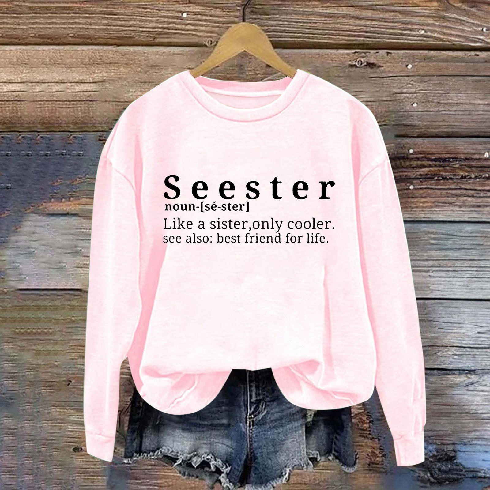 Chic Letter Print Round Neck Women's Casual Sweatshirt