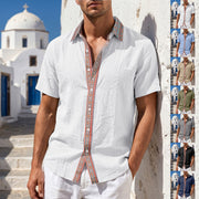 Summer Linen Shirts for Men, Short-Sleeved & Contrasting Collar