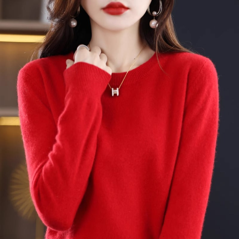 Round Neck Pure Wool Women's Sweater Loose Autumn and Winter