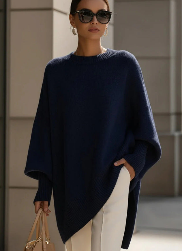 Womens Loose, Effortless-style Crew-neck Knit Sweater