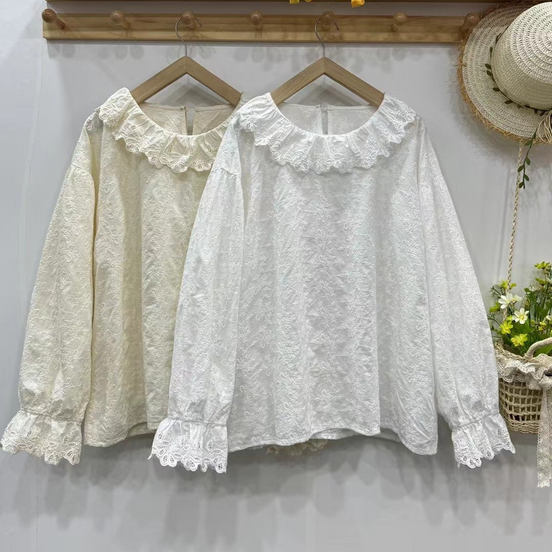 Boho Embroidered Loose Cotton Linen Doll Shirt