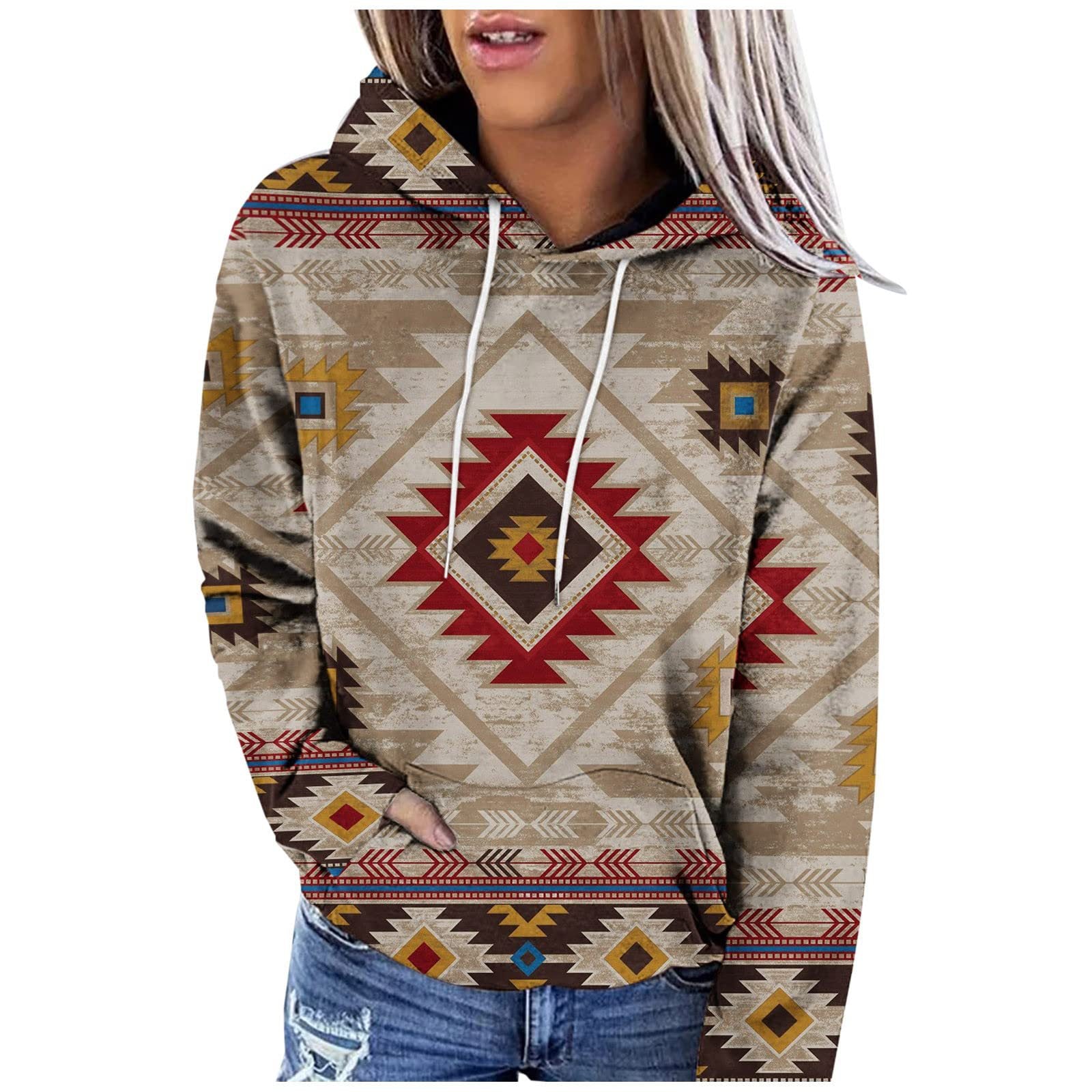 Women's 3D Retro Multicolor Hooded Sweatshirt with Pockets