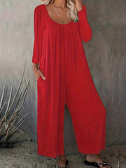 Chic Wide-Leg Long Sleeve Casual Jumpsuit