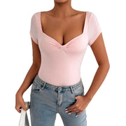 Chic V-Neck Slim Fit Short-Sleeve Bodysuit