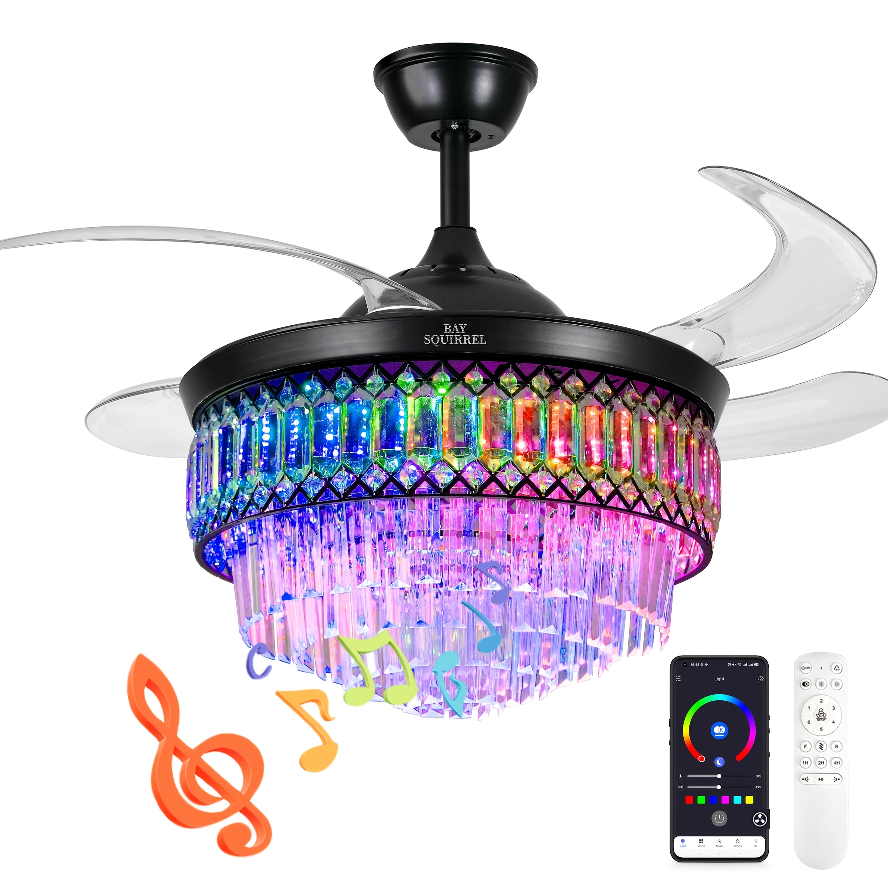 42" Smart Ceiling Fan with RGB Color Changing Light – 6 Speed Motor, Dimmable, Memory Function