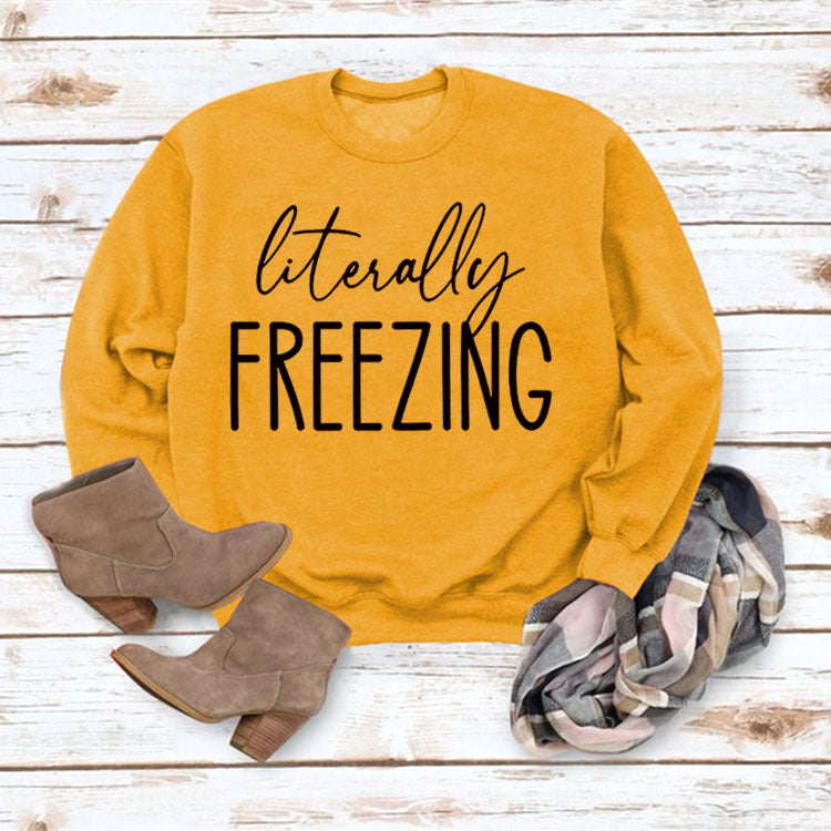 Women's Printed Loose Round Neck Long Sleeve Pullover Sweatshirt