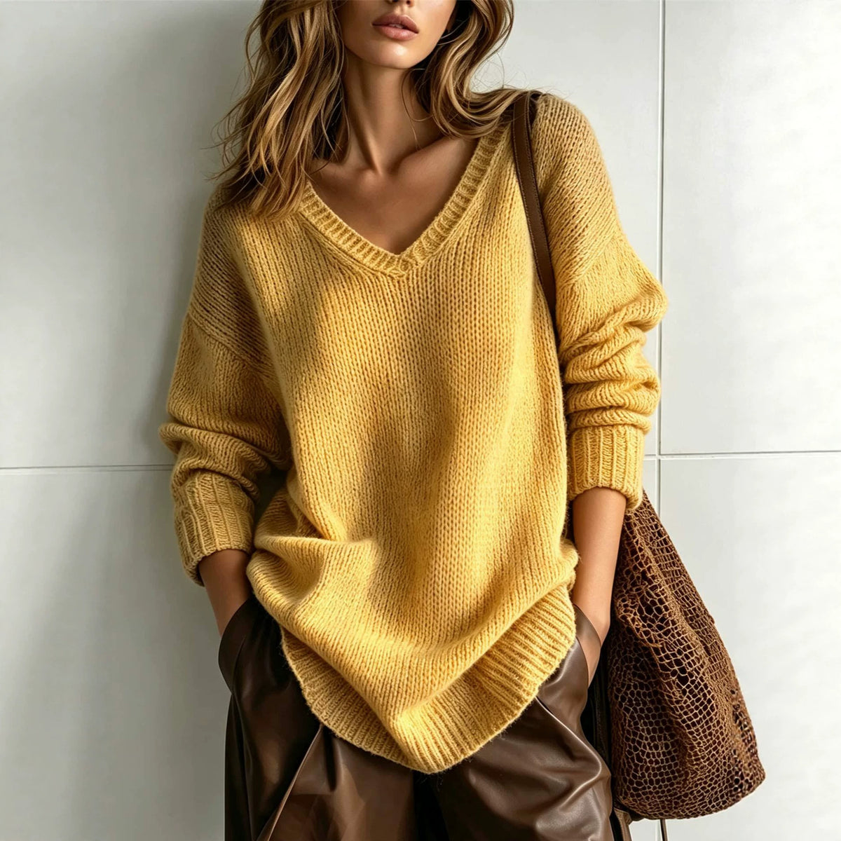 Womens Loose V-neck Pullover Top