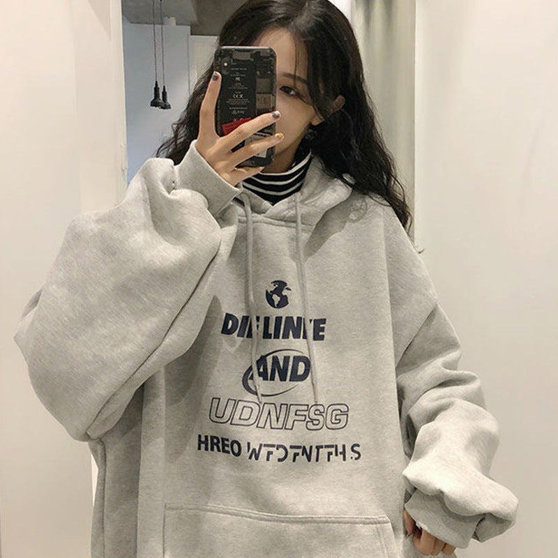 Cozy Oversized Letter Print Pullover Hoodie for Women